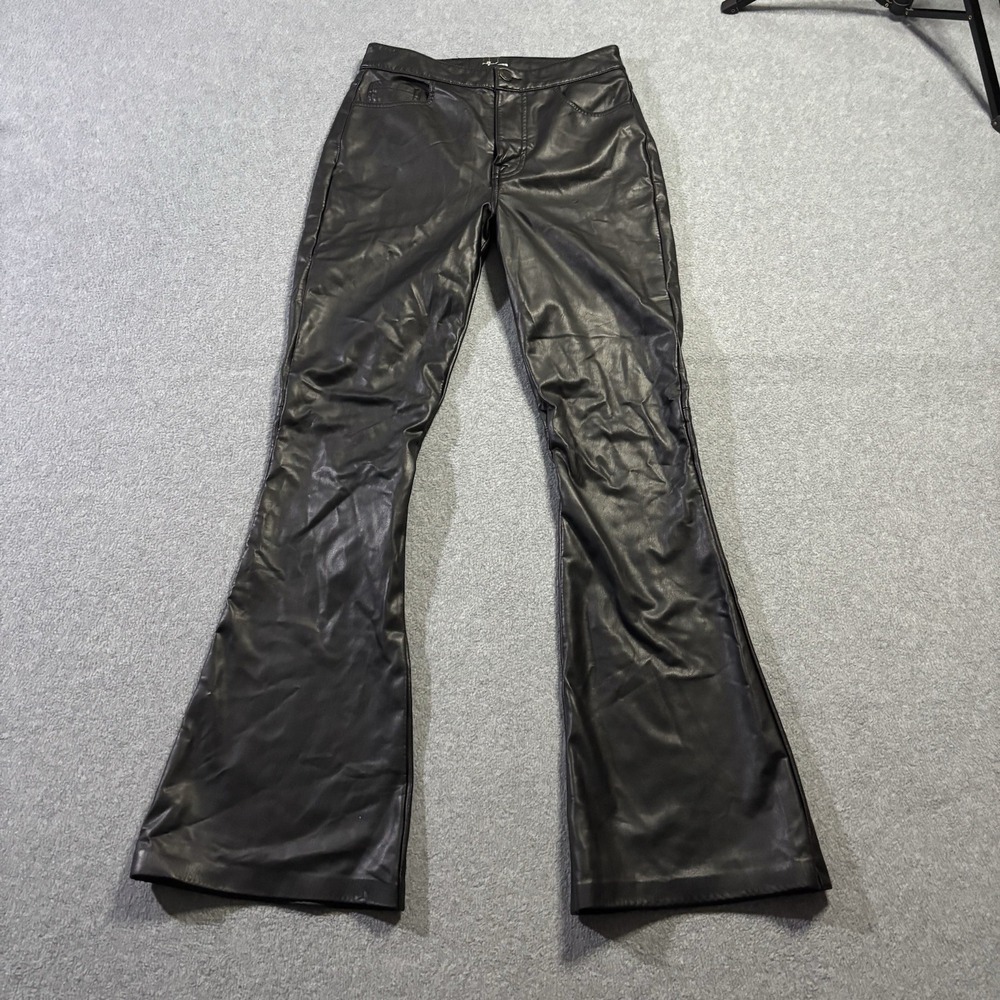7 For All Mankind Faux Leather Skinny Bootcut Pants Black Size 27 26x30.5